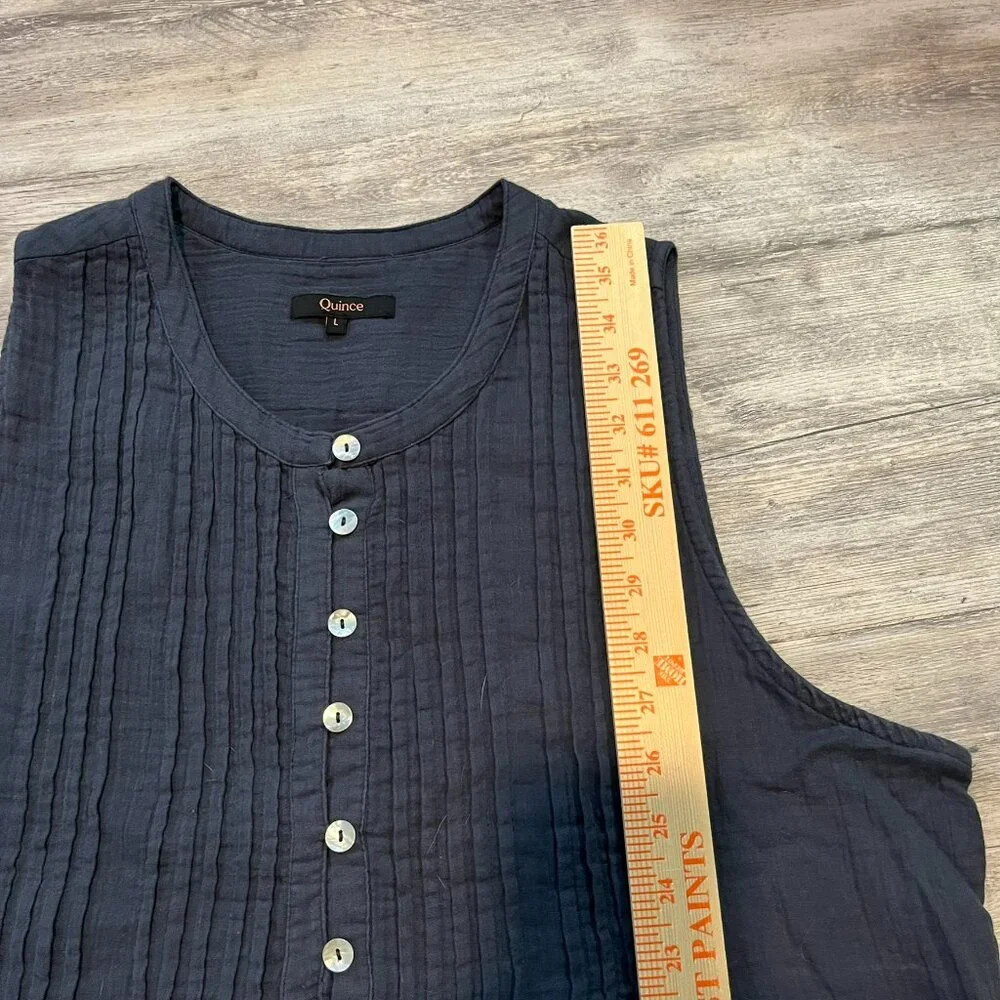 Quince 100% Organic Cotton Gauze Sleeveless Swing Dress, Indigo Blue, Large - Picture 11 of 11